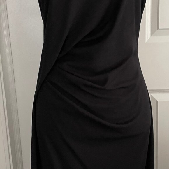 THEORY BLACK DRAPED SLEEVELESS SHEATH DRESS - SIZE MEDIUM - Picture 8 of 10